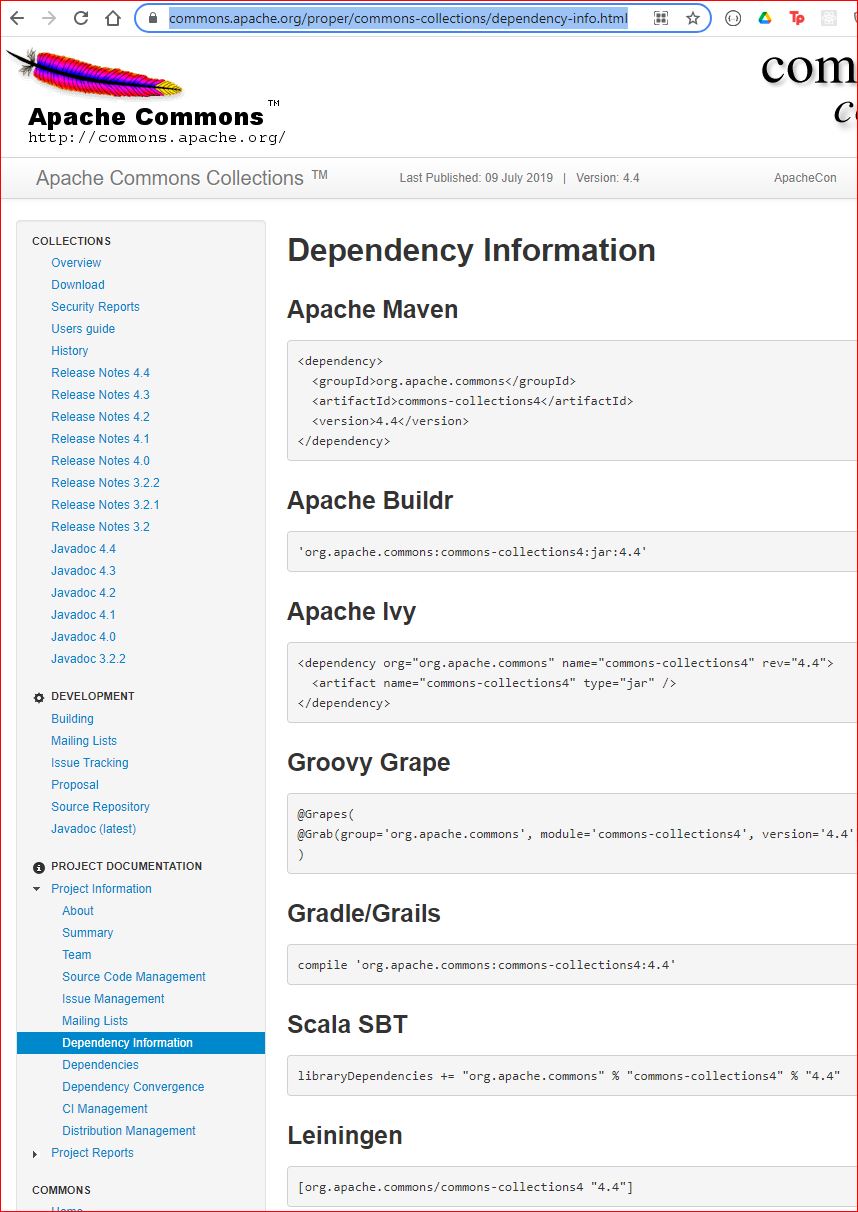 information about dependencies